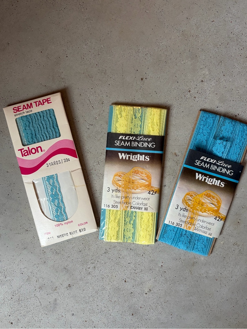 Wrights & Talon Vintage Stretch Lace Seam Binding Lot of 3